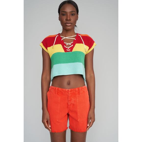 Le Superbe Woman's Red Beach Crawler Cut Off Shorts Size 2 $175 NWT - Picture 1 of 12